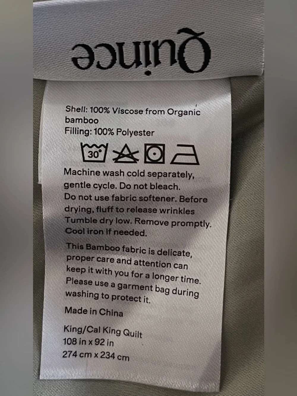 NWT Quince Bamboo Dream Quilt, King/Cal (Eucalyptus)